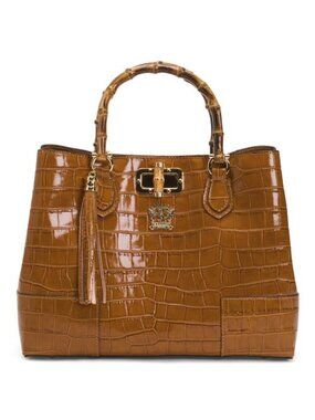 PRATESI Made In Italy Leather 3 Compartment Satchel